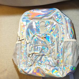 Silver iridescent large backpack
